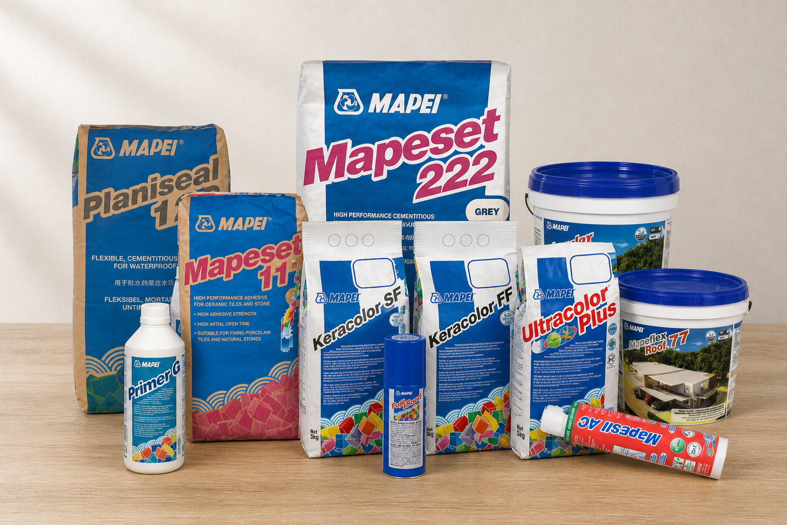 MAPEI tile adhesive, grout, waterproofing and construction chemical product family